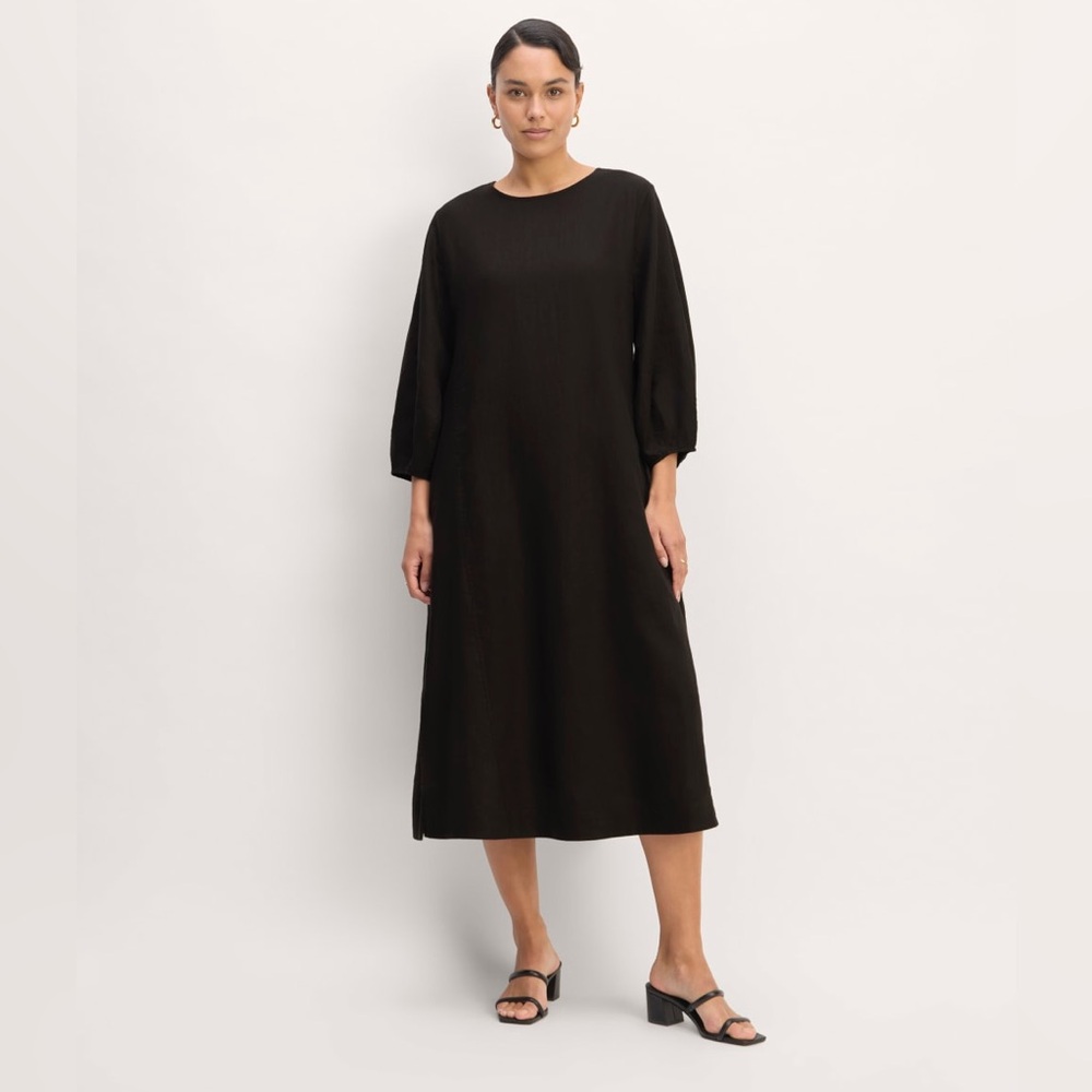 Everlane Size 2 Flax Linen A Line Midi Dress Solid Black‎ Lagenlook